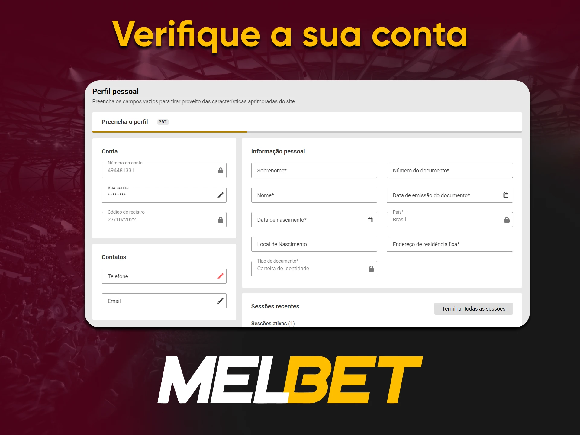 The Melbet website requires personal data verification.