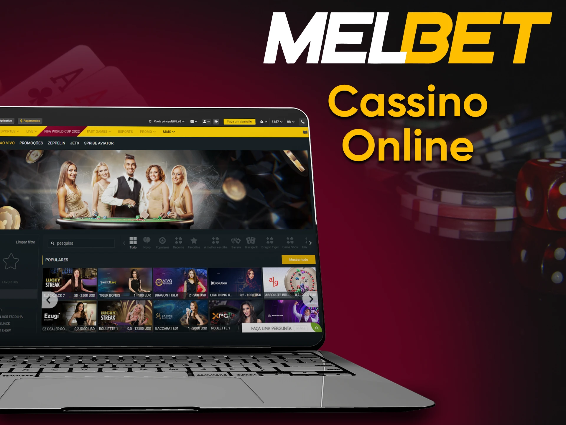 O site da Melbet tem jogos de casino.