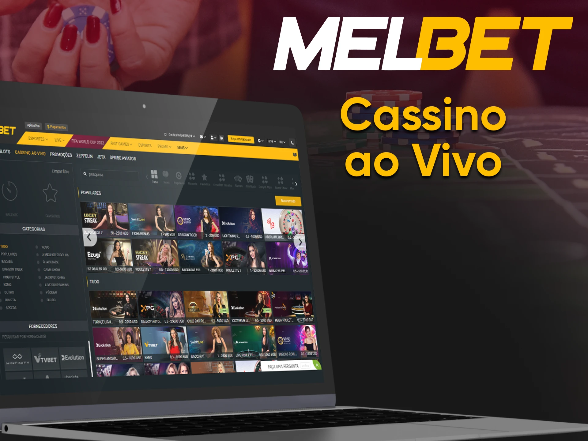The Melbet website has a section for fans of more real casino games.