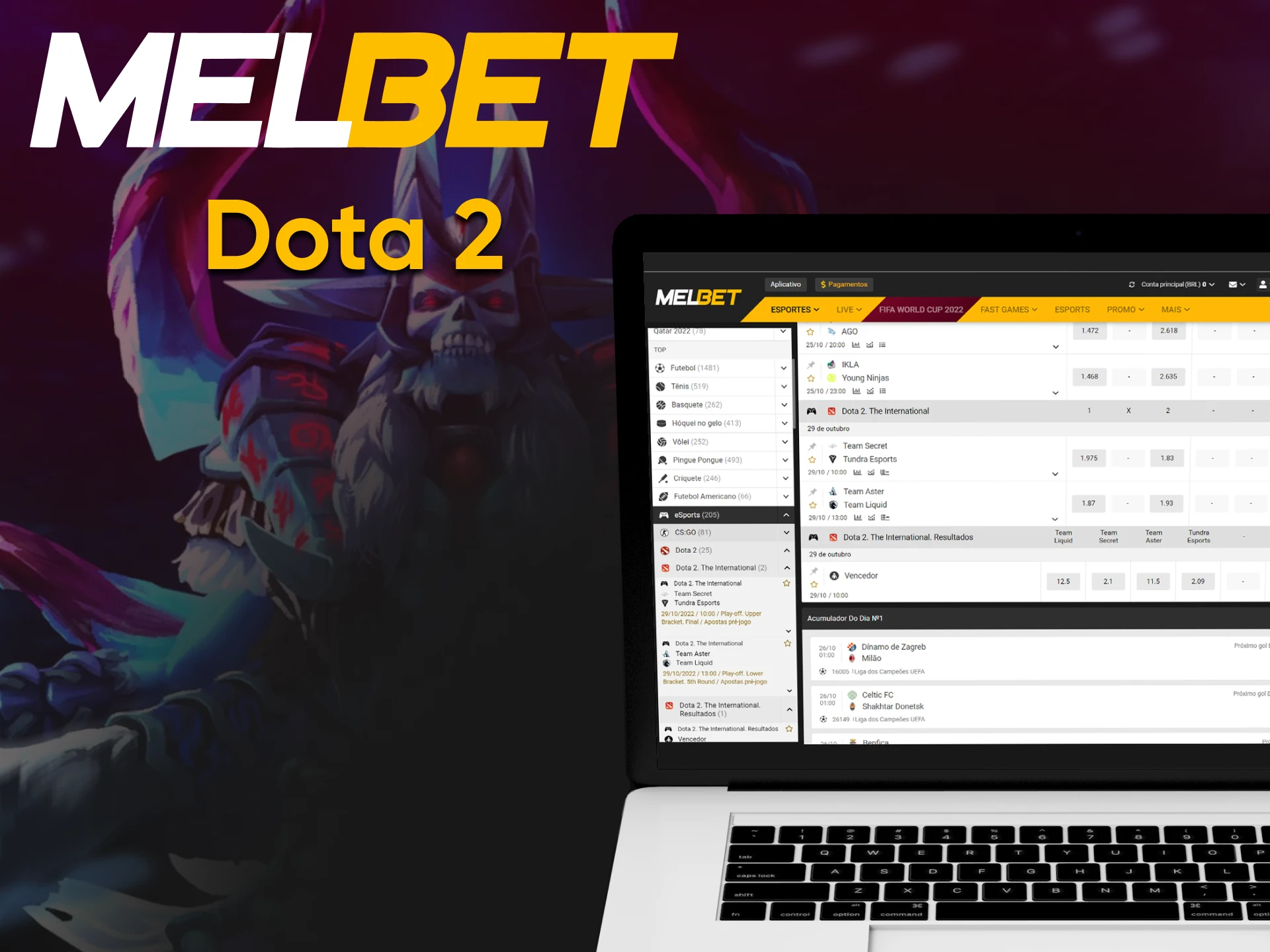 On the Melbet website, you can play Dota 2.