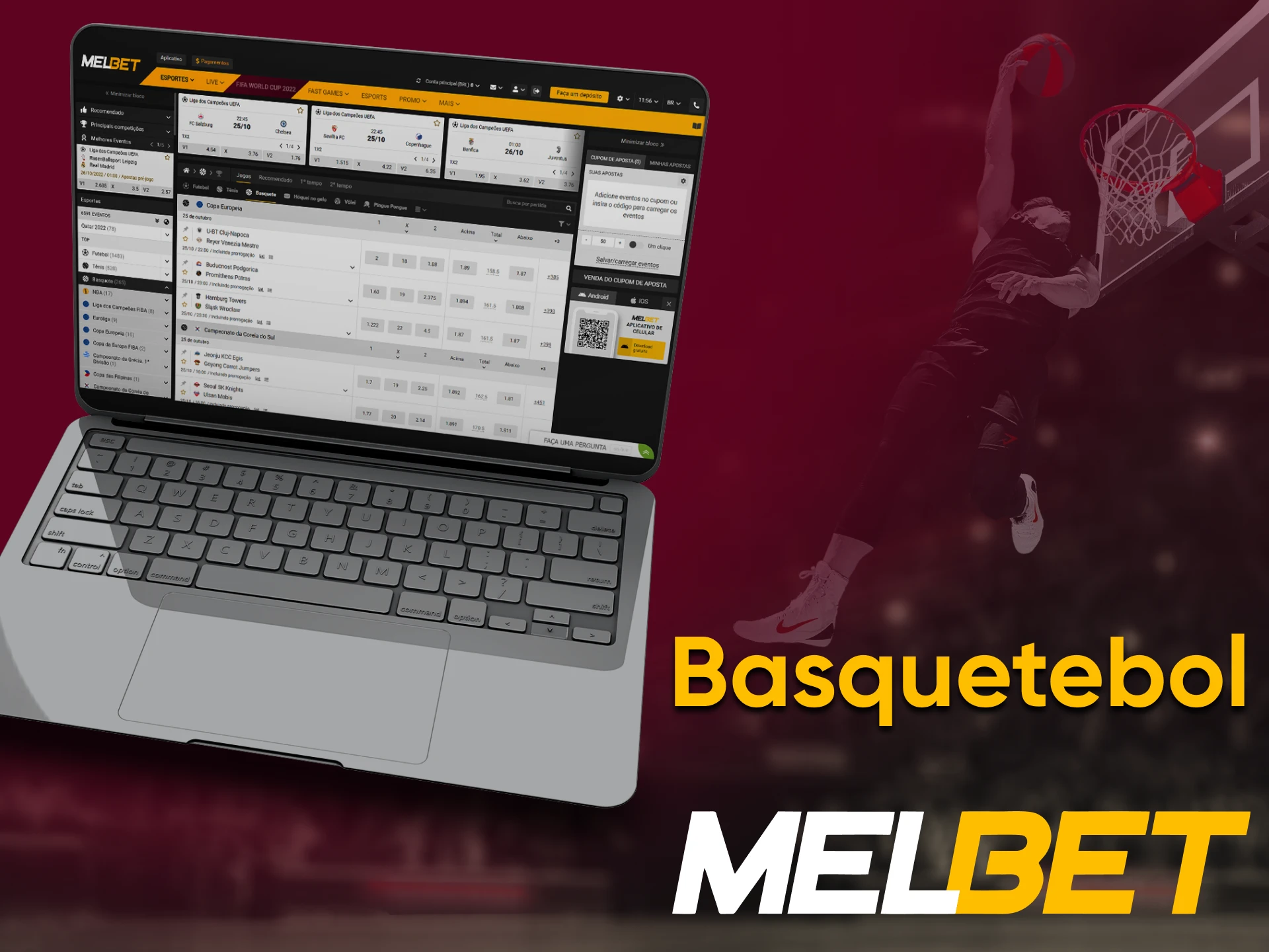 Apostas de basquetebol da Melbet na seção Esportes.