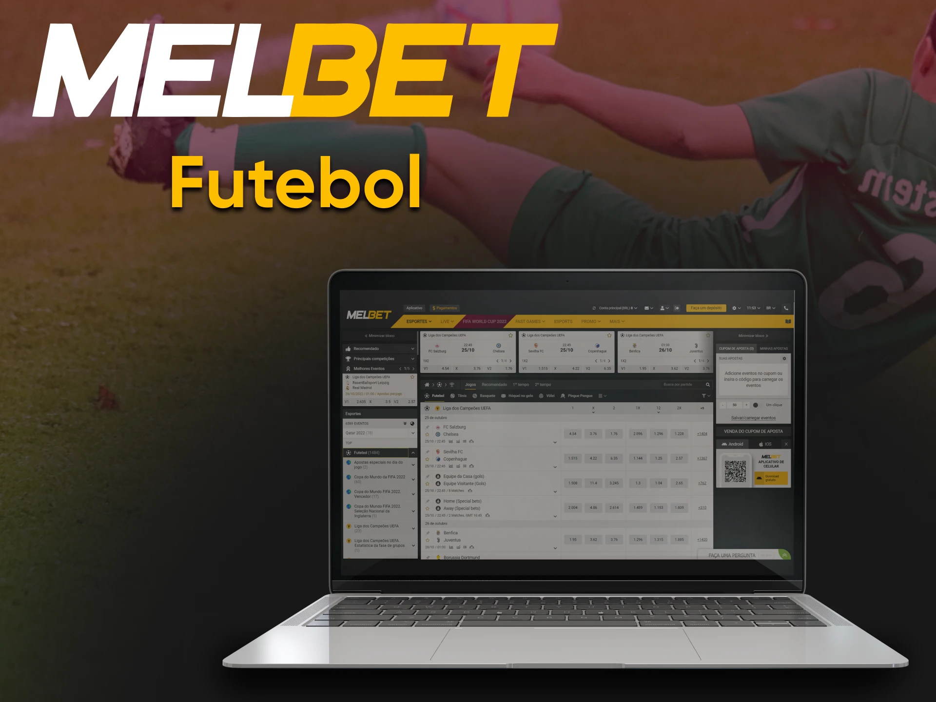 Apostas de futebol da Melbet Brasil na seção Esportes.