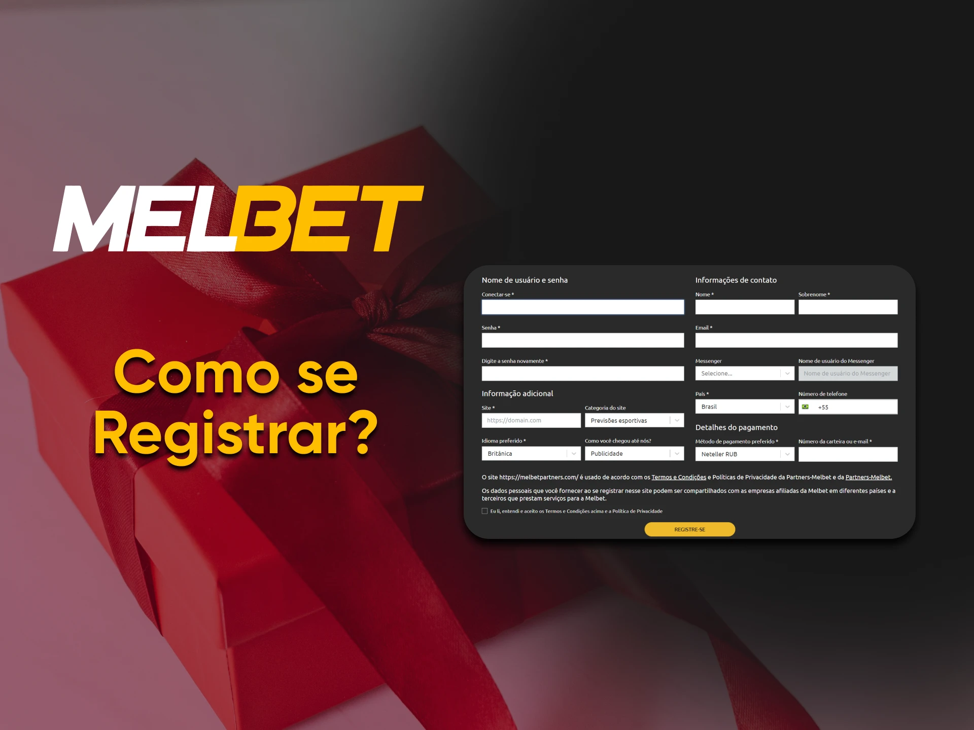 Formulário para registro no programa de afiliados da Melbet.