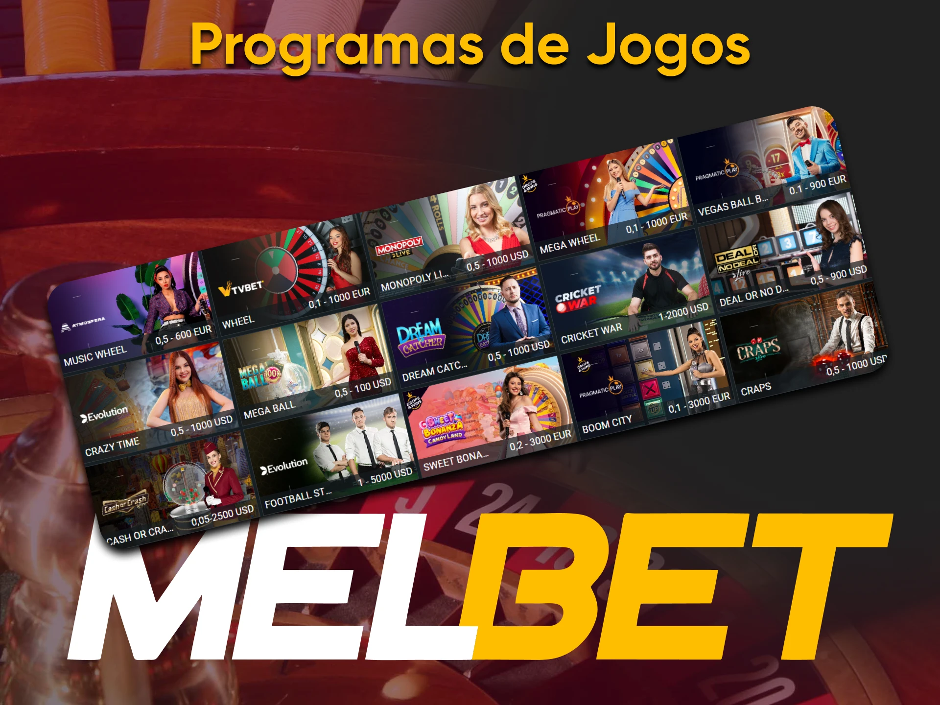Para jogos de cassino ao vivo na Melbet, escolha Programas de Jogos.