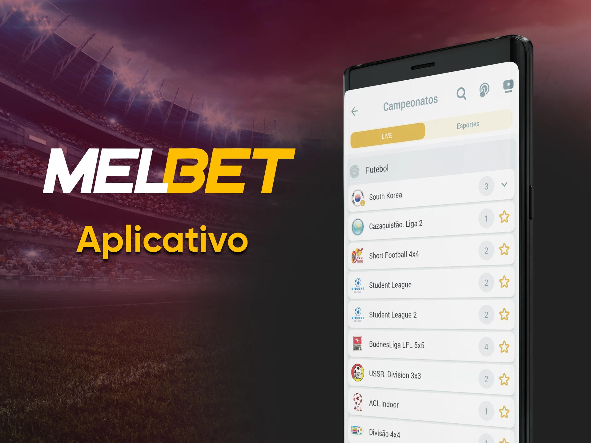 As apostas em futebol estão disponíveis no aplicativo Melbet.