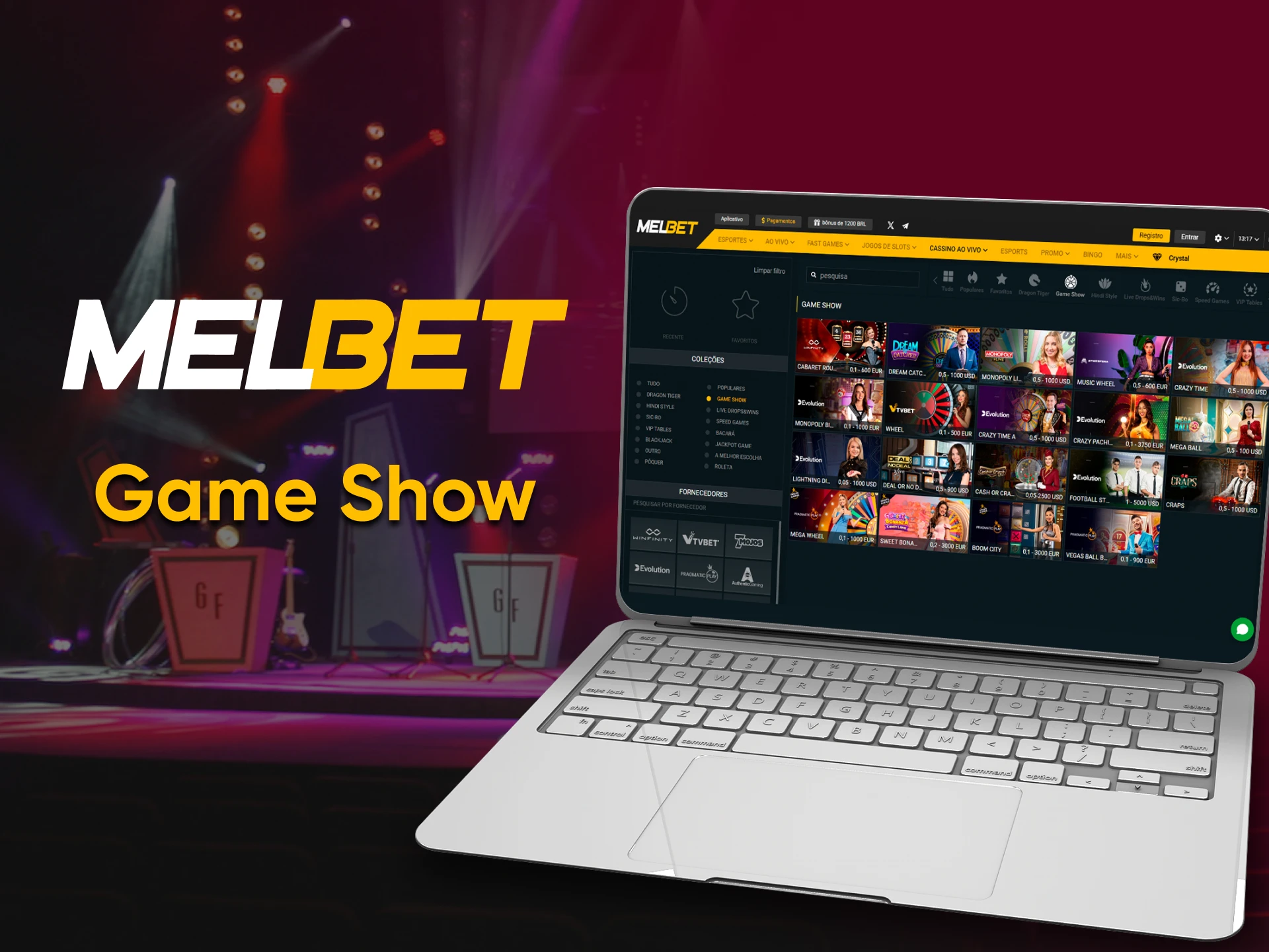 Escolha os jogos do Game Show na seção de cassino ao vivo da Melbet.