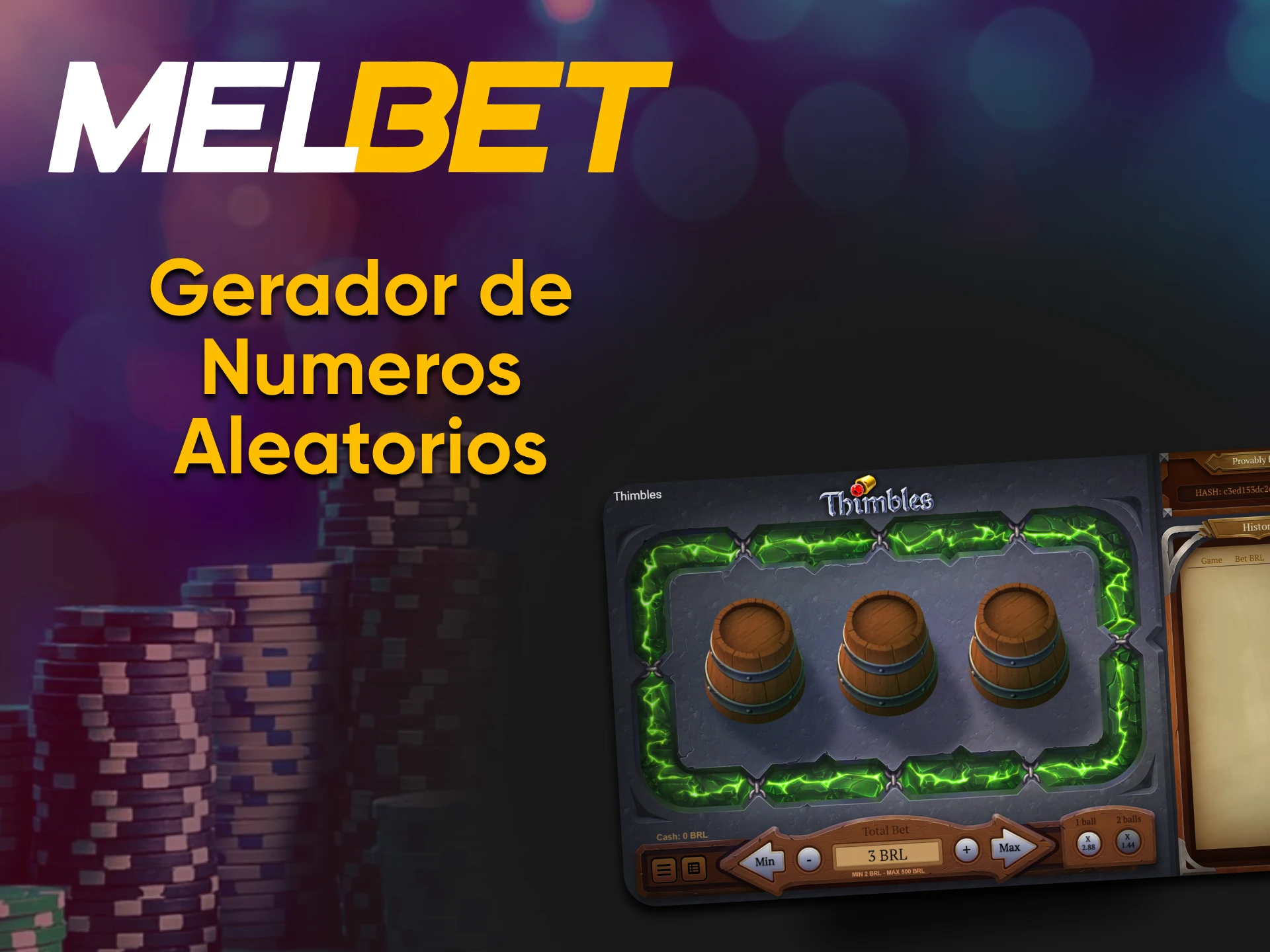 Os jogos Thimbles da Melbet usam um gerador aleatório.